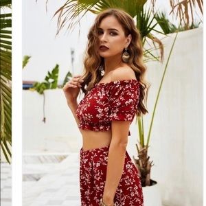 Orange floral crop top and short